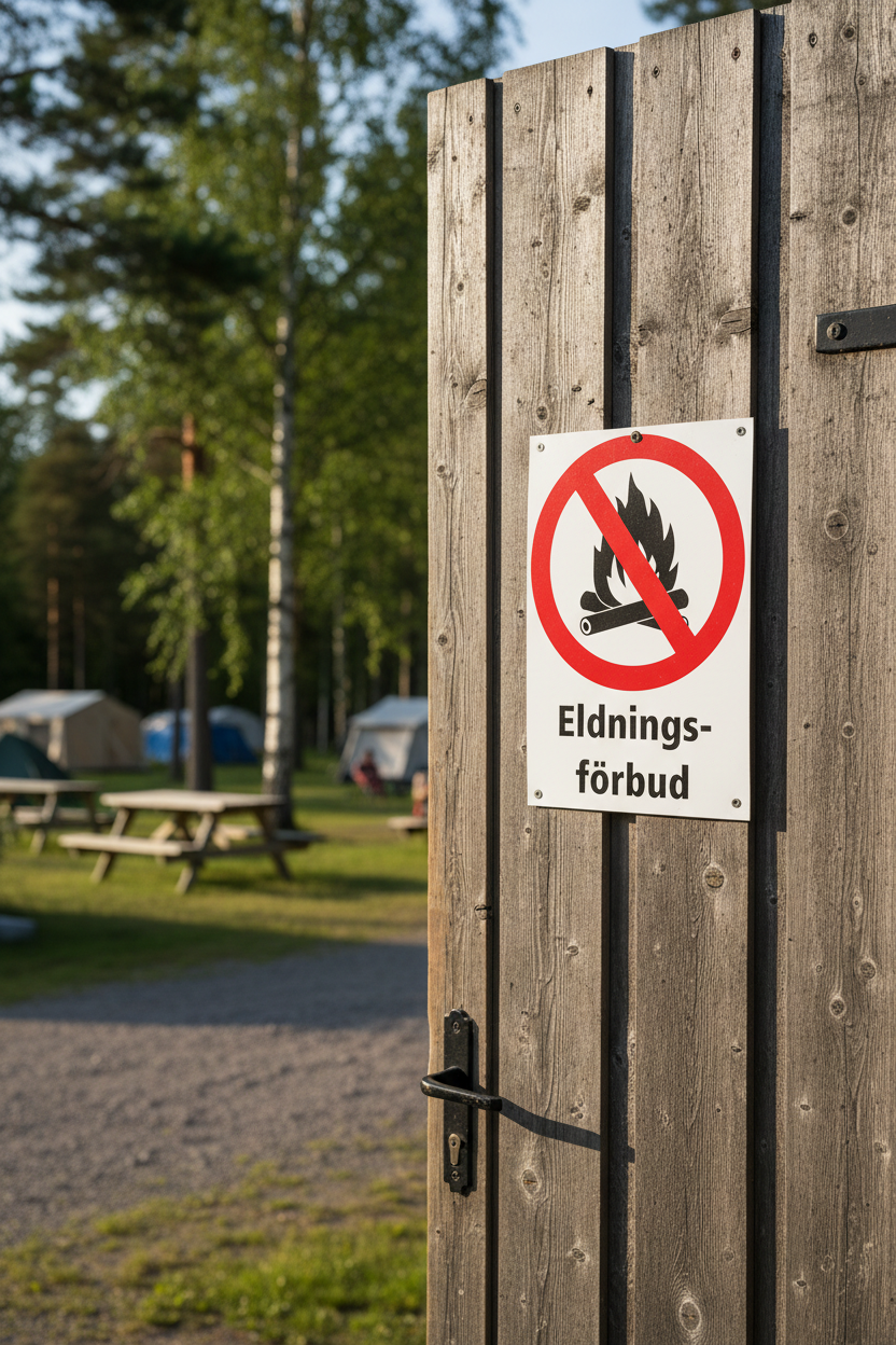 skylt med eldningsförbud på dörr