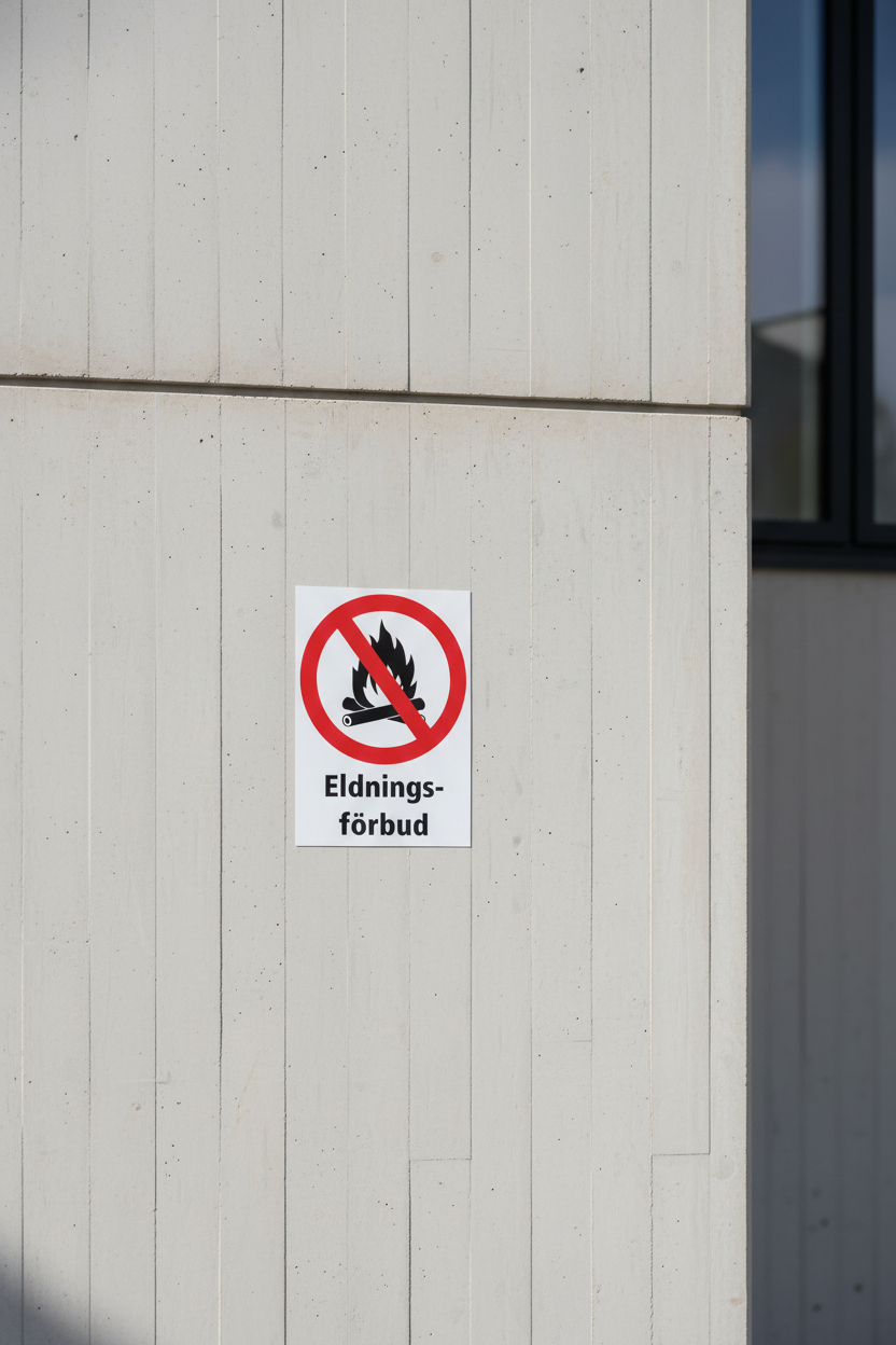 förbudsdekal eldning monterad på vägg