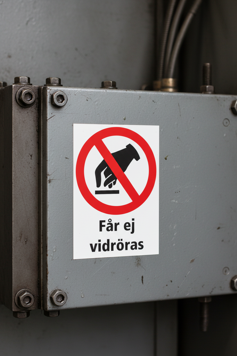 dekal får ej vidröras på en industrimaskin