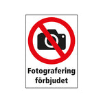 Dekal Skylt Fotografering förbjudet