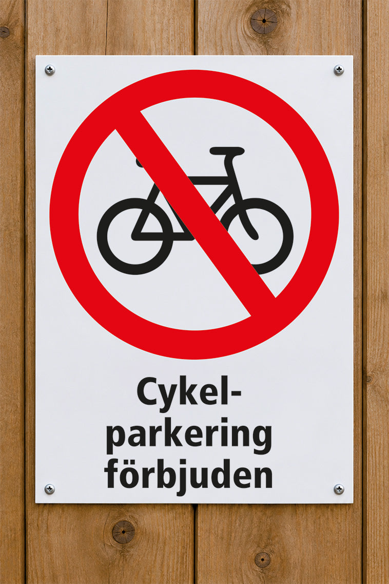 Förbudsskylt på trävägg, Cykelparkeing