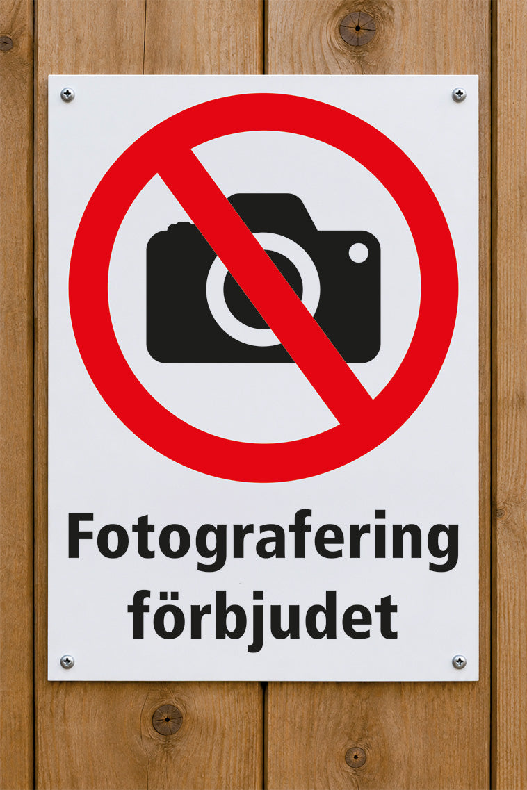 Förbudsskylt på trävägg, Fotografering förbjudet