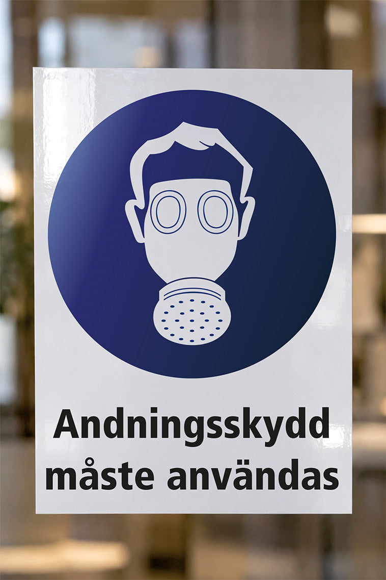Påbudsdekal på glas, Andningsskydd