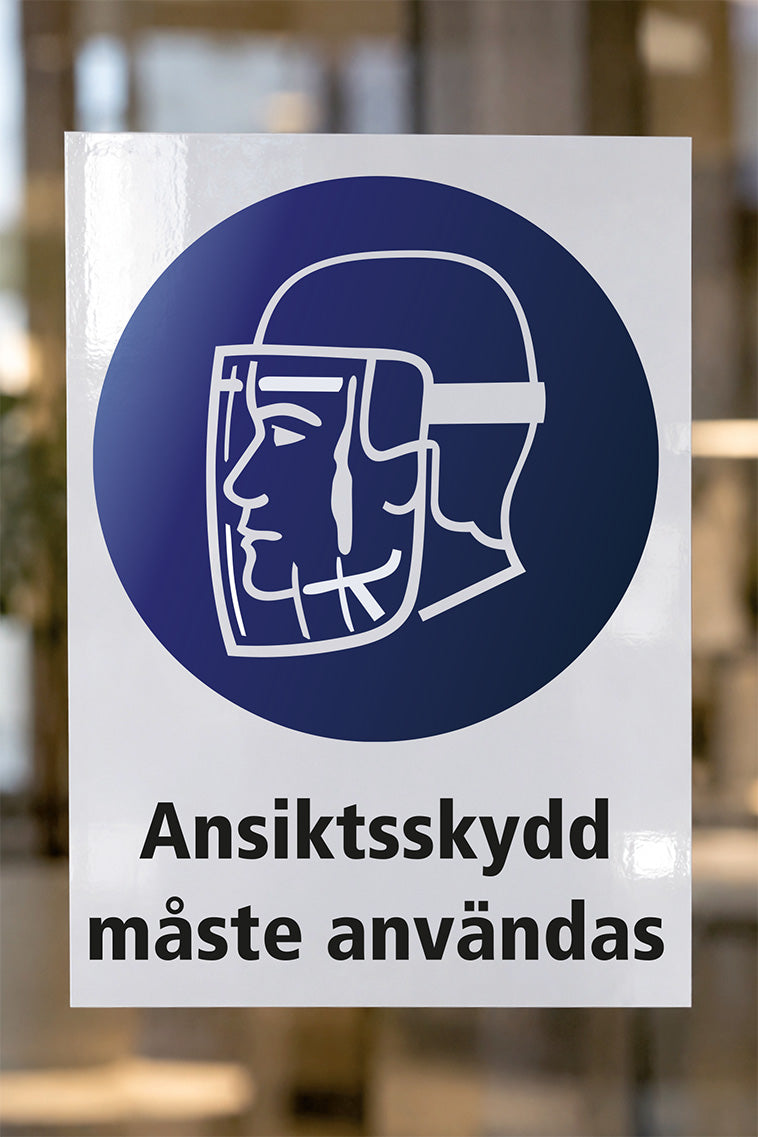 Påbudsdekal på glas, Ansiktsskydd