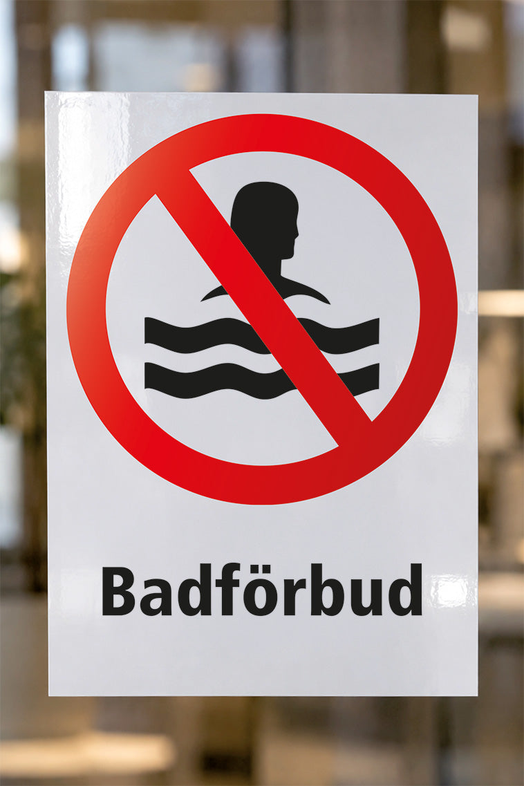 Förbudsdekal på glas, Badförbud