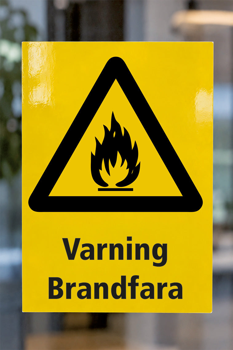 Varningsdekal på glas, Brandfara