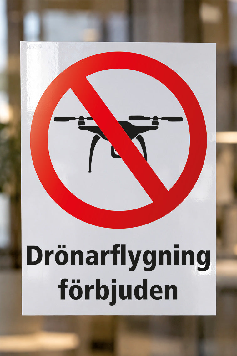 Förbudsdekal på glas, Drönarflygning förbjuden