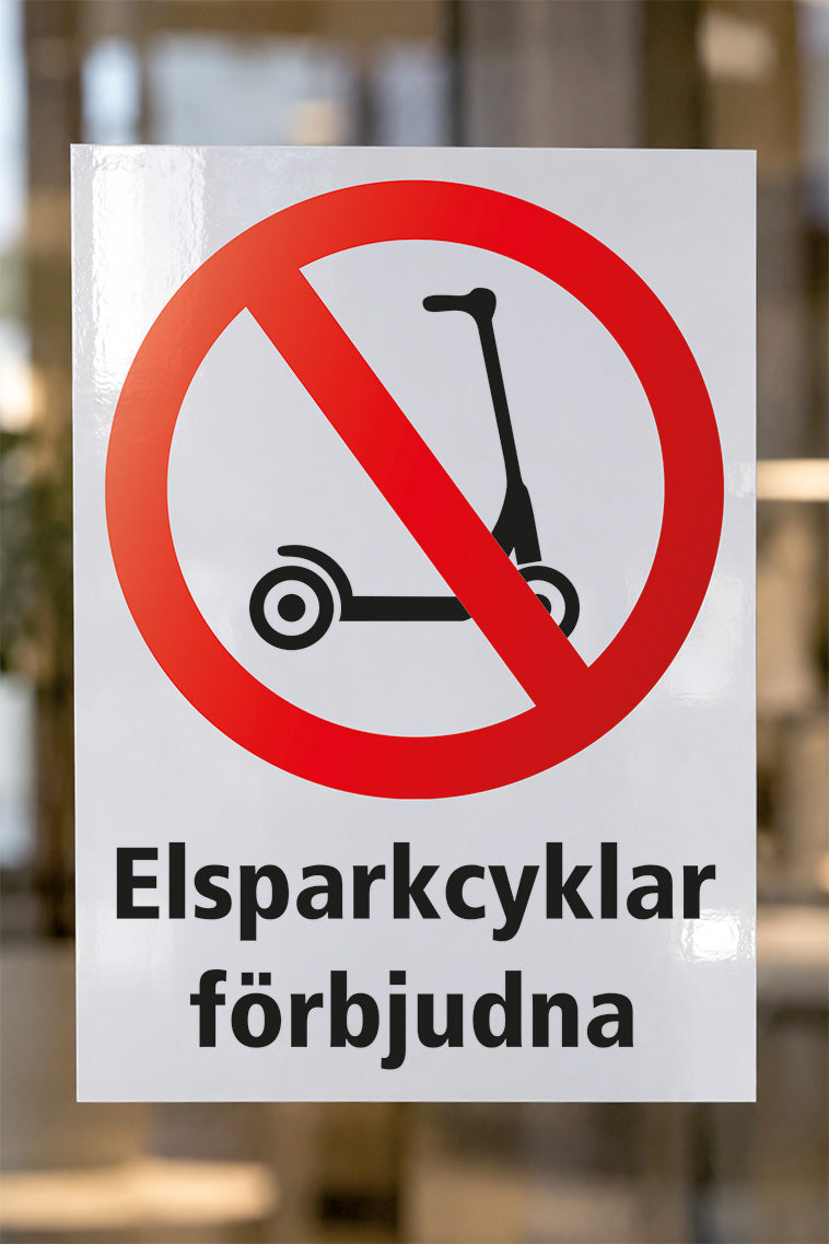Förbudsdekal på glas, Elsparkcyklar