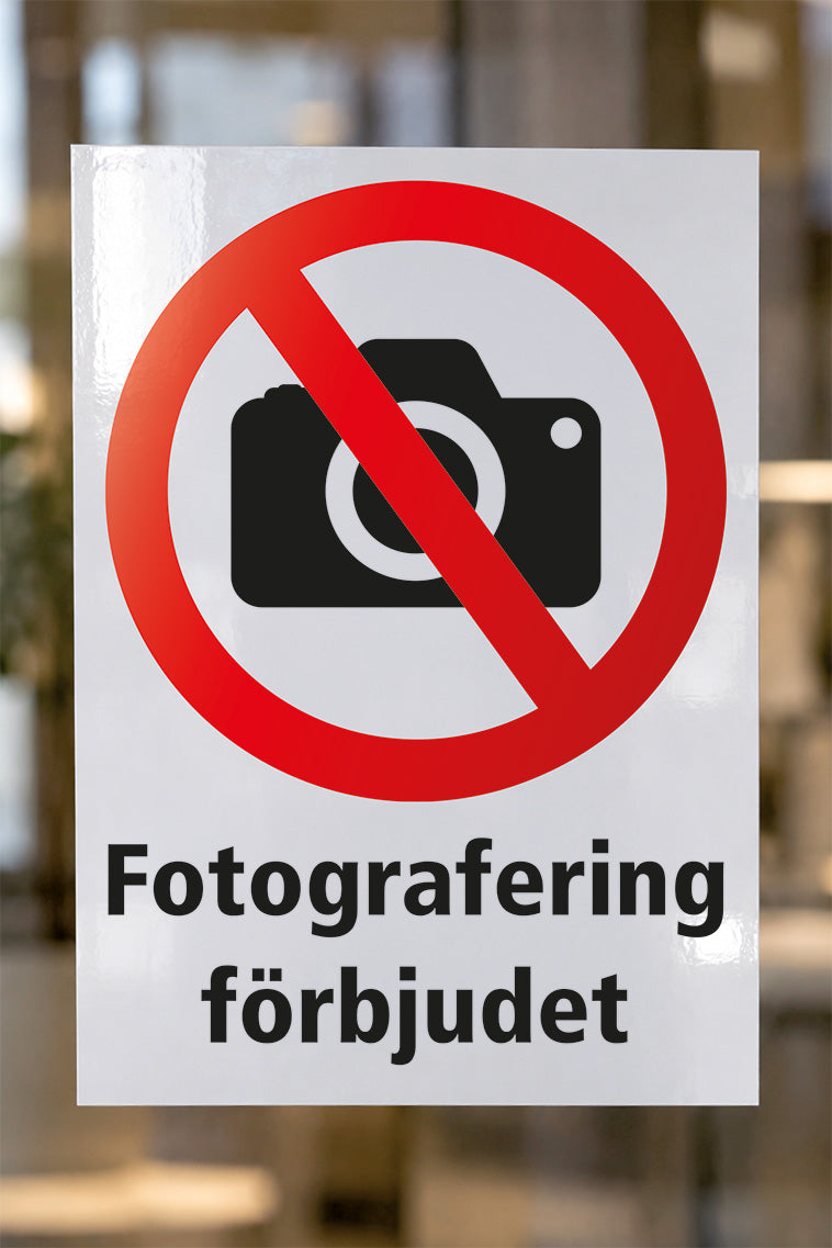 Förbudsdekal på glas, Fotografering förbjudet