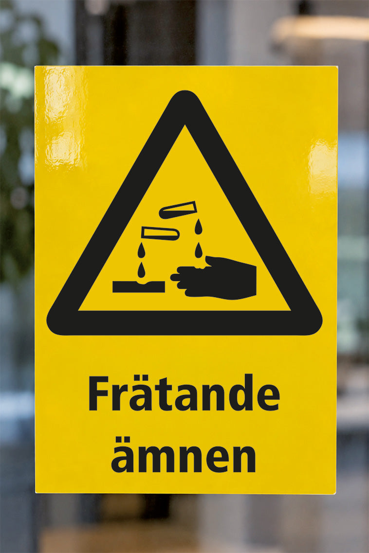Varningsdekal på glas, Frätande ämnen