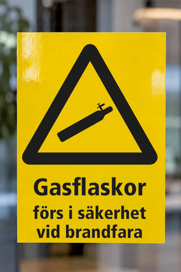 Varningsdekal på glas, Gasflaskor för i säkerhet vid brandfara