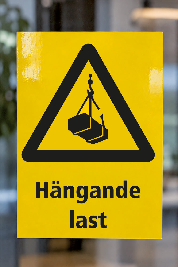 Varningsdekal på glas, Hängande last