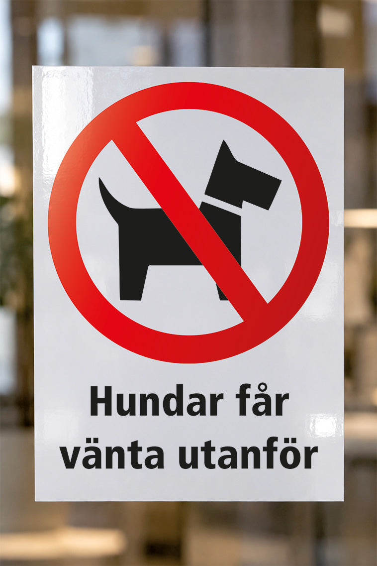 Förbudsdekal på glas, Hundar får vänta utanför