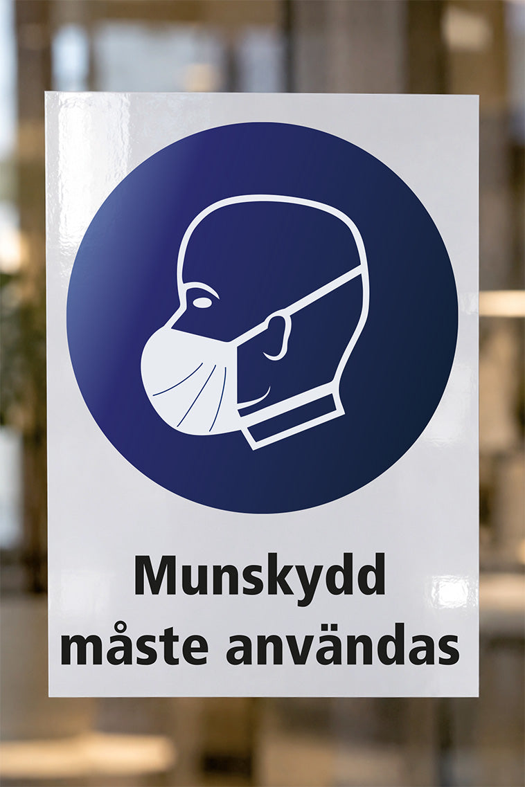 Påbudsdekal på glas, Munskydd