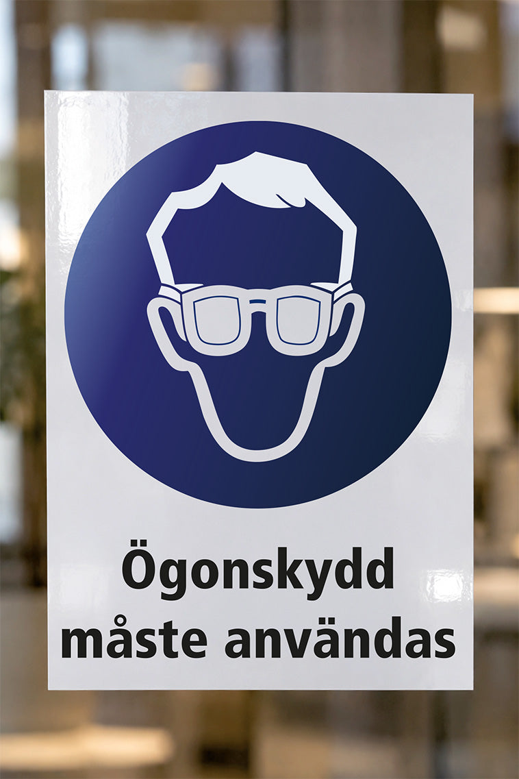 Påbudsdekal på glas, Ögonsskydd