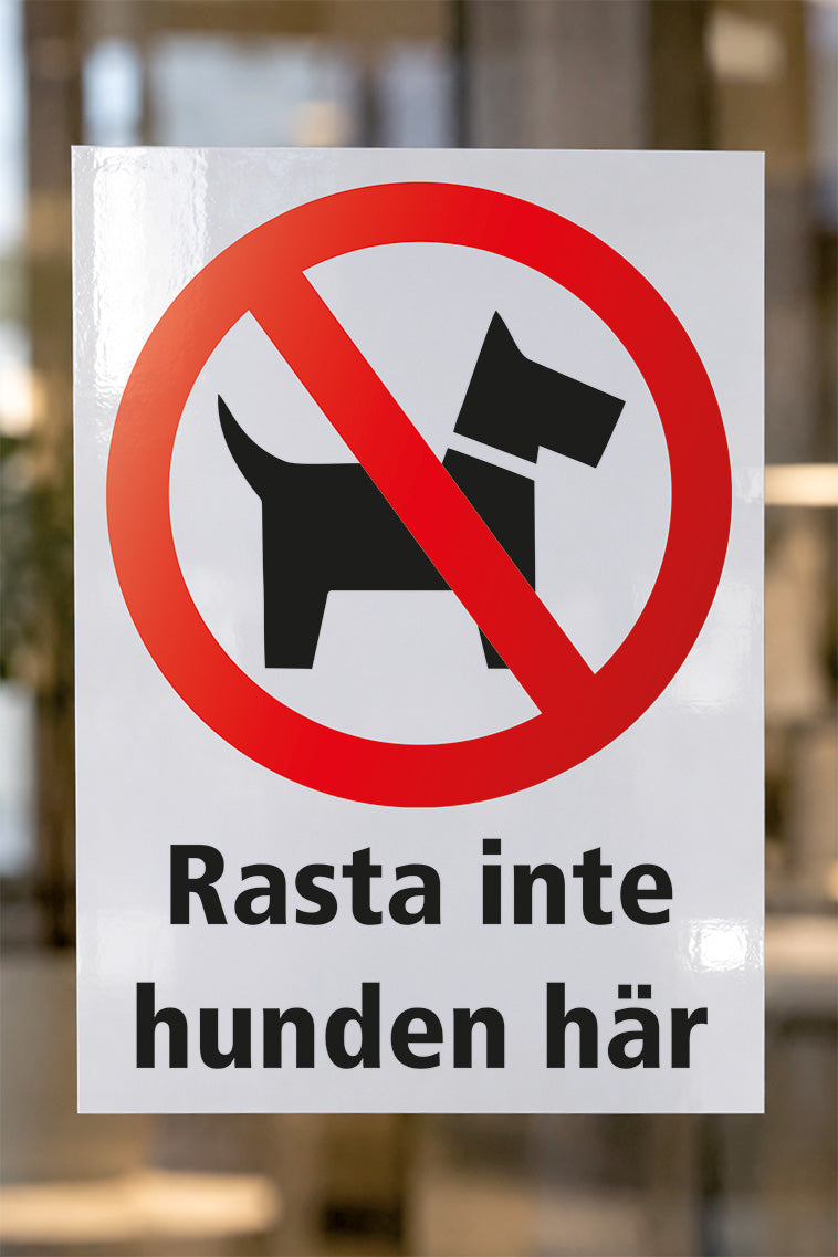 Förbudsdekal på glas, Rasta inte hunden här