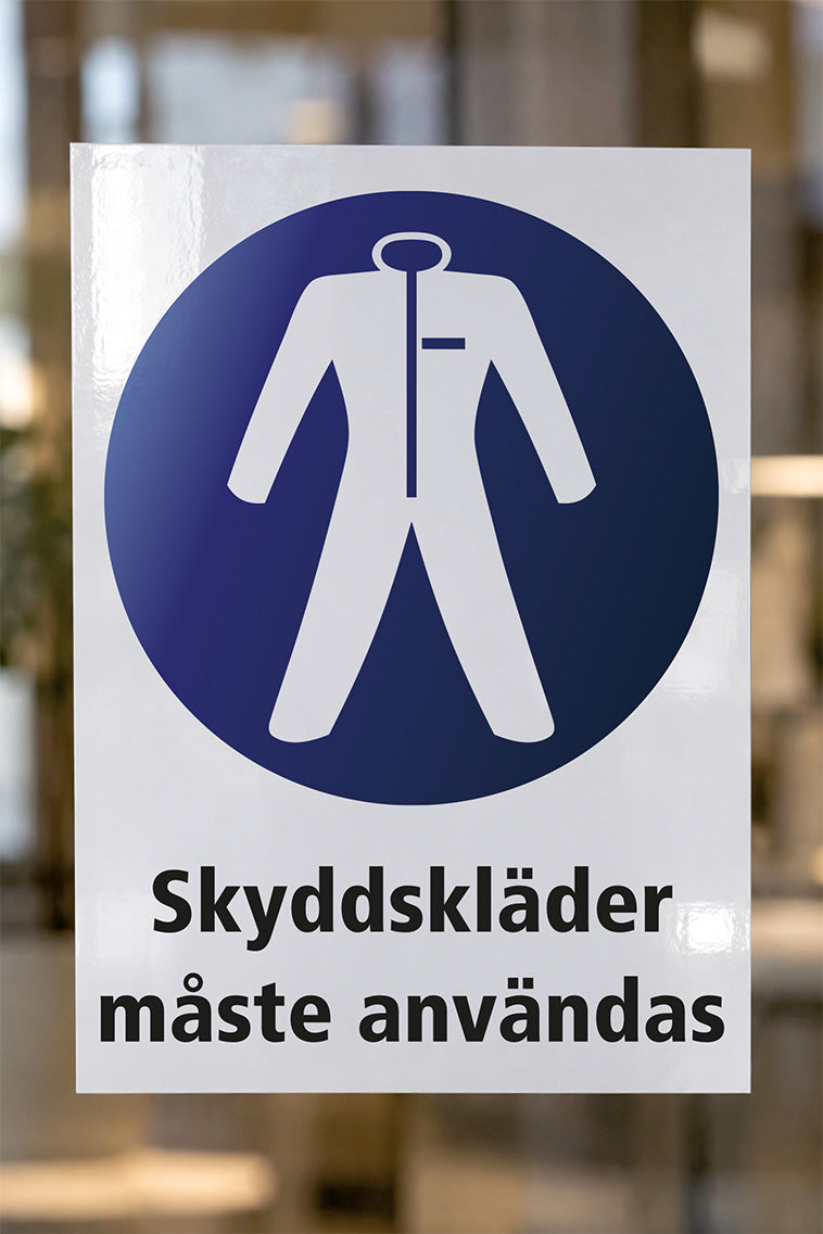 Påbudsdekal på glas, Skyddskläder