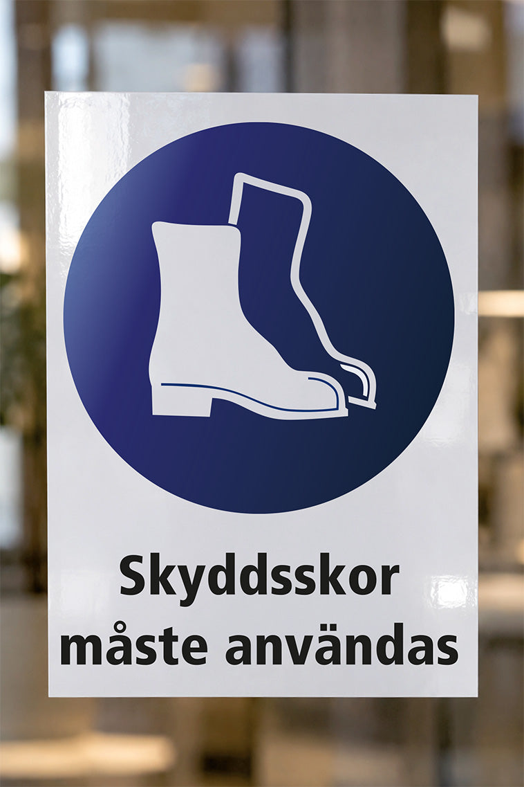 Påbudsdekal på glas, Skyddsskor