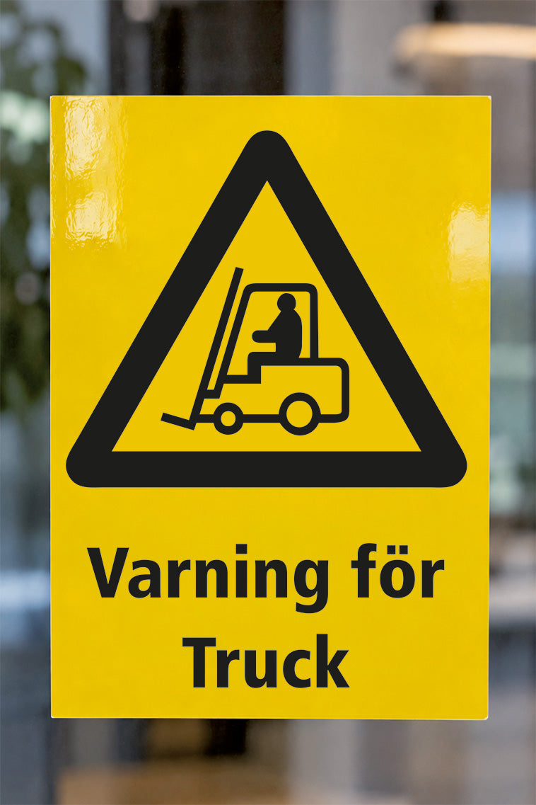 Varningsdekal på glas, Truck