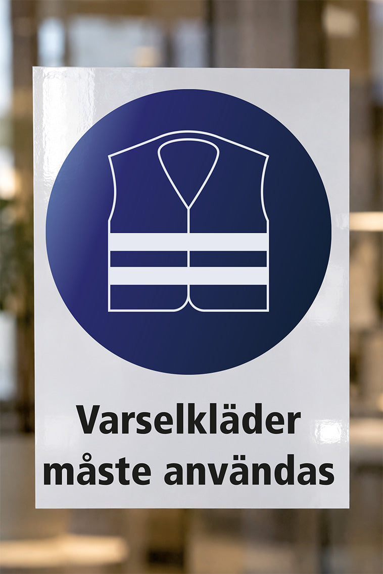 Påbudsdekal på glas, Varselkläder
