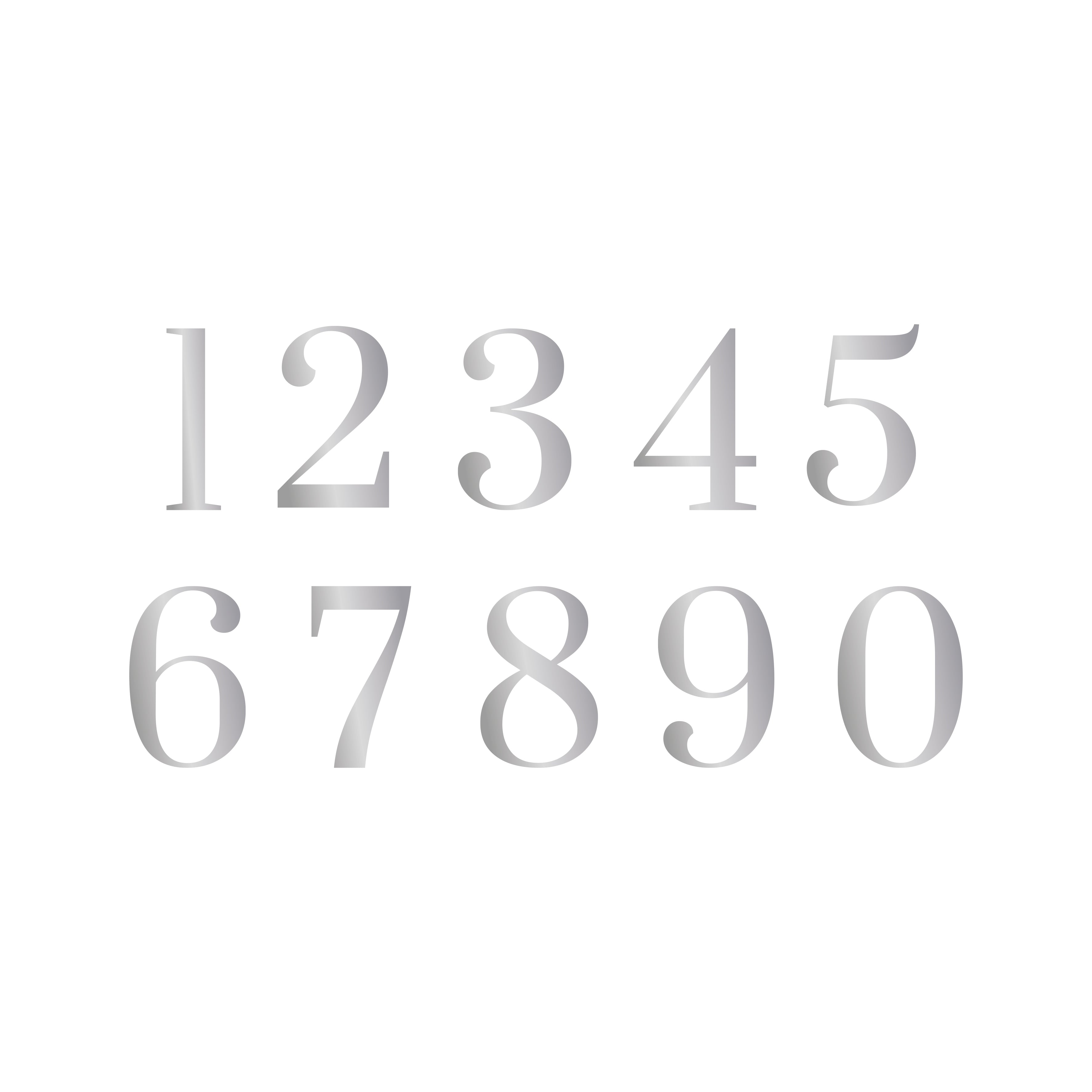 Silvriga siffror 0-9