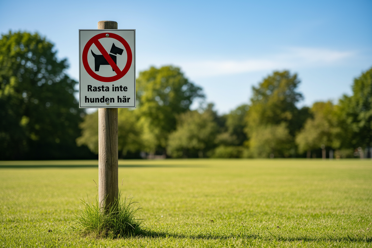 Rasta inte hunden här skylt