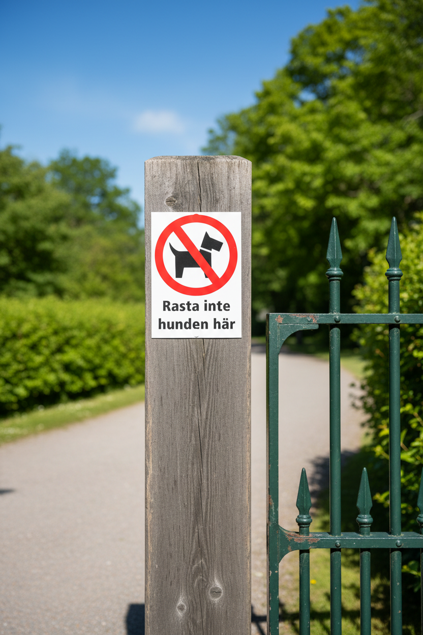 Dekal rasta inte hunden här vid ingång till en park