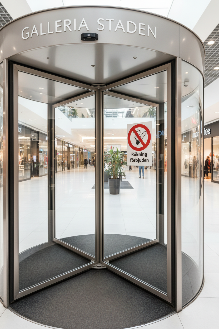 Dekal rökning förbjuden vid ingång till varuhus