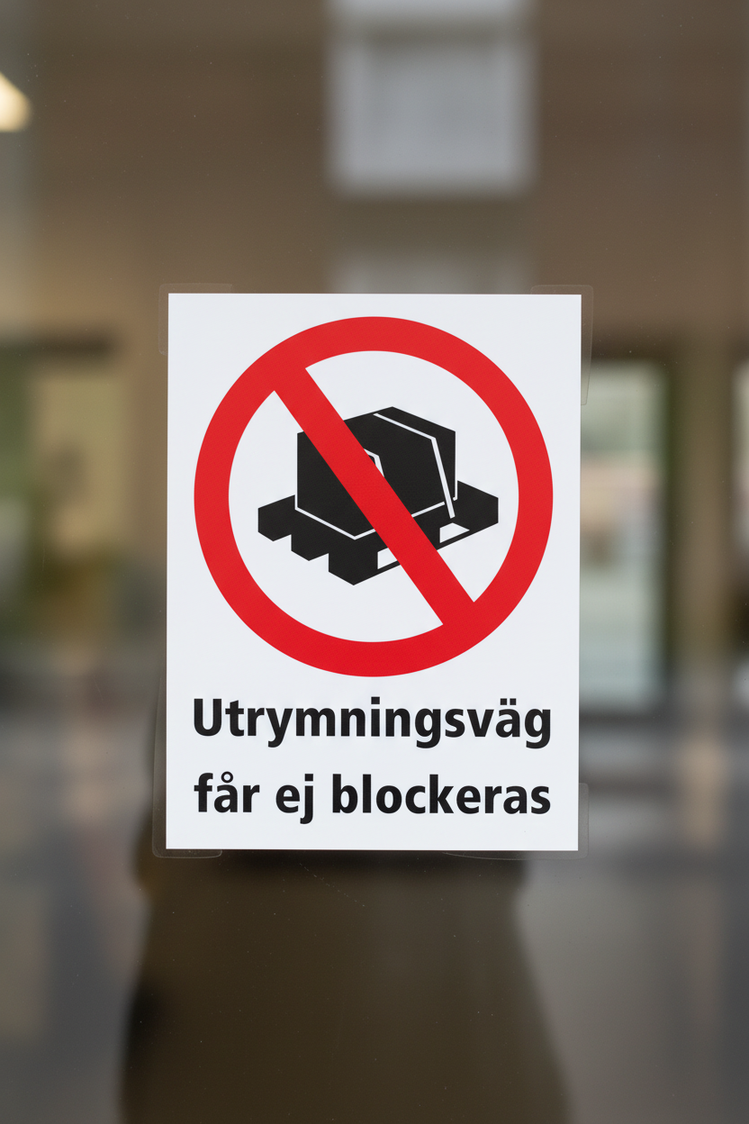 Dekal utrymningsväg får ej blockeras