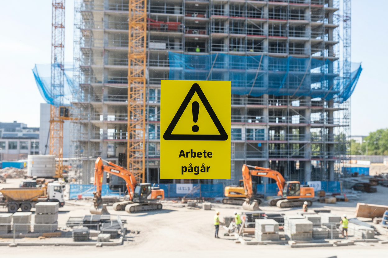 Varningsdekal Arbete pågår