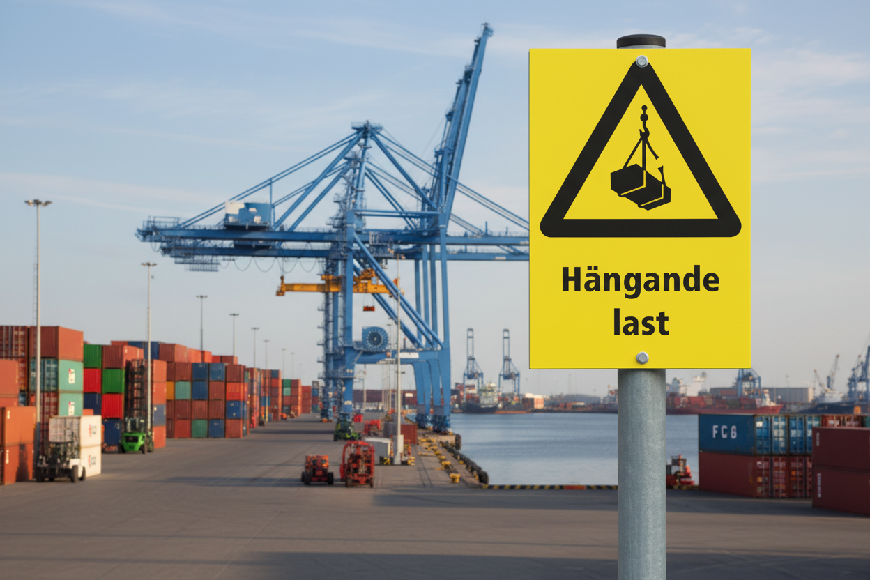 Varningsskylt hängande last