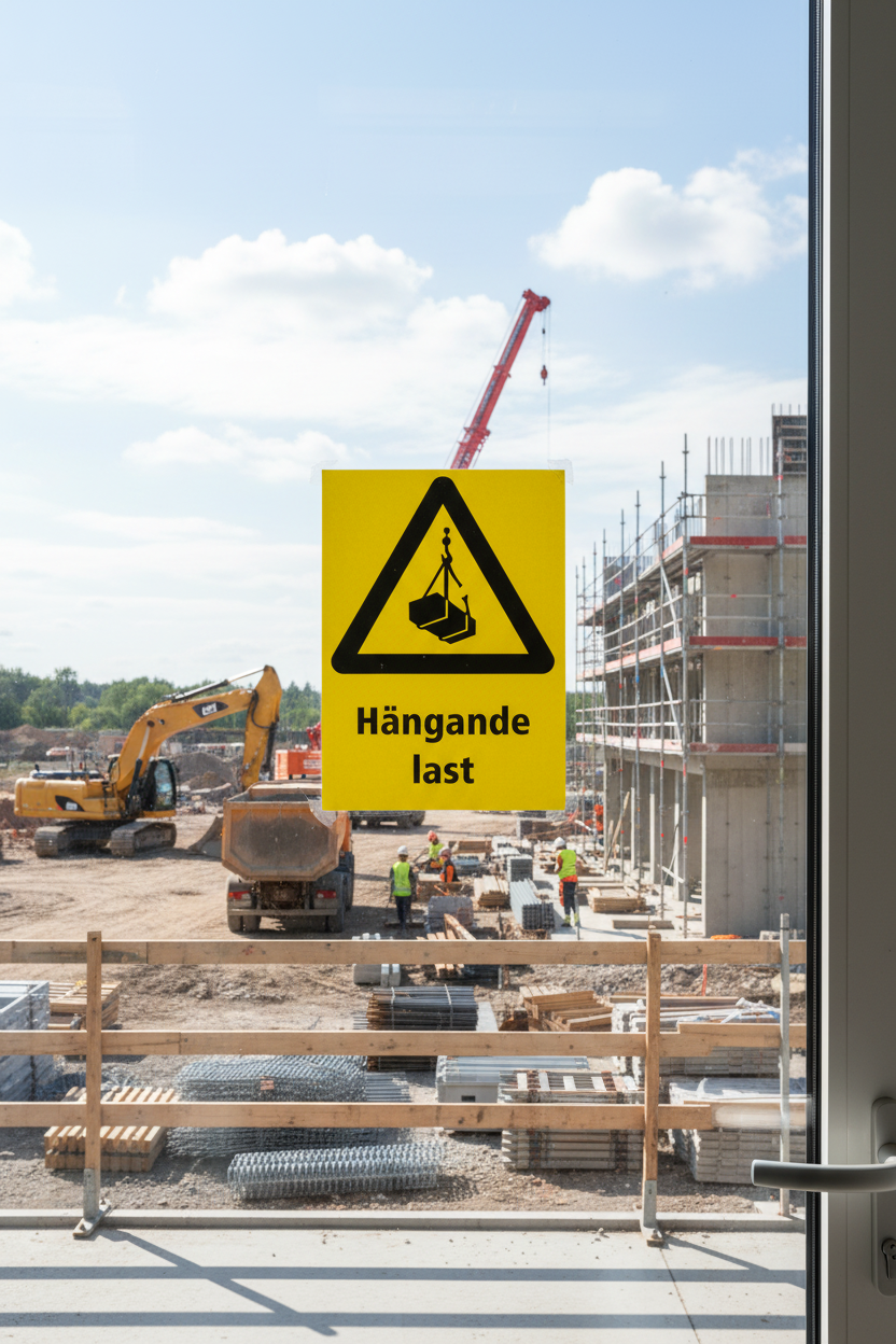 Varningsdekal hängande last