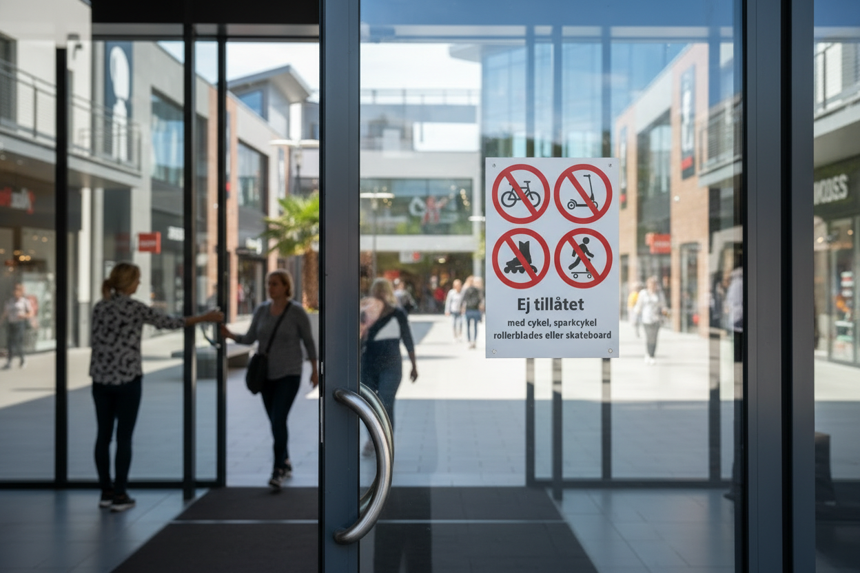 Förbudsskylt Ej Tillåtet Med Cykel, Sparkcykel, Rollerblades Eller Skateboard
