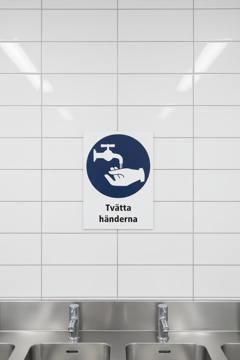 skylt tvätta händerna